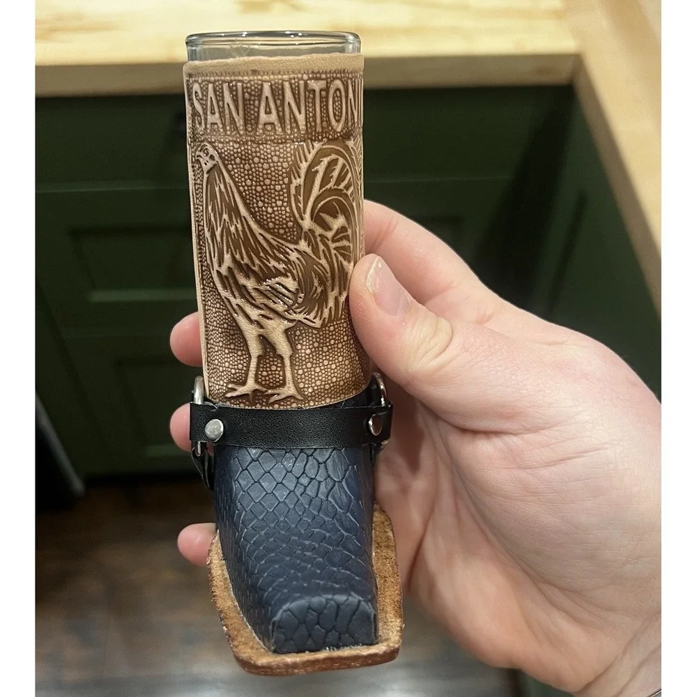 Unique Leather Boot Shot Glasses, Set Of 2, San‎ Antonio, Texas - Made In Mexico